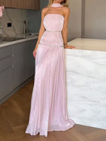 Elegant Pleated Strapless Maxi Gown Dress