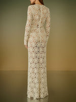 Cream Crochet Lace Long Sleeves Maxi Dress