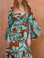 Green Boho Leaf Print Maxi Dress Two-Piece Set