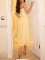 Elegant Ruffled Edge Slip Midi Dress
