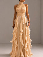 Elegant Tiered Ruffle Halter Maxi Dress