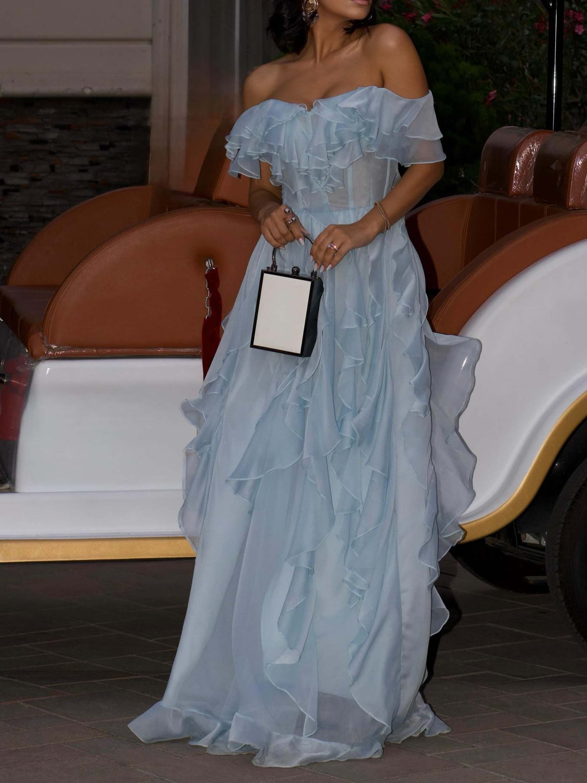 Baby Blue Off-Shoulder Ruffle Maxi Dress