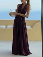 Purple Ruched Backless Top and Skirt Two-Piece Set
