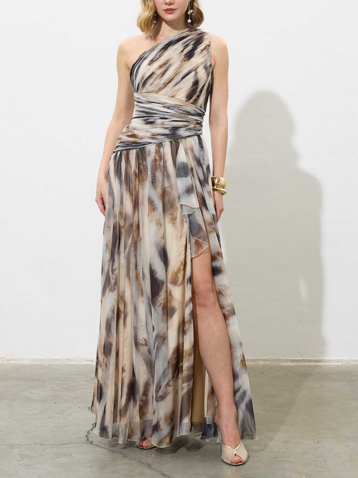 Elegant One-Shoulder Chiffon Maxi Dress