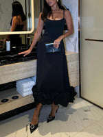 Elegant Ruffled Edge Slip Midi Dress