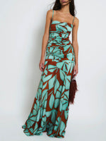 Green Boho Leaf Print Maxi Dress Two-Piece Set