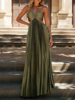 Elegant Satin Pleated Maxi Dress