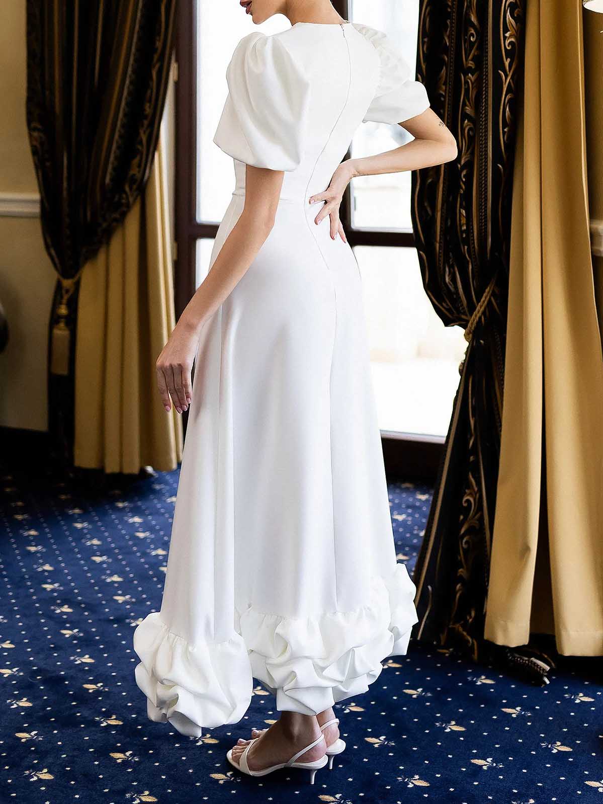 Elegant Solid Ruffle Hem Maxi Dress