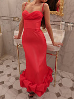 Elegant Ruffled Edge Slip Midi Dress