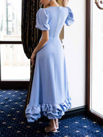 Elegant Solid Ruffle Hem Maxi Dress