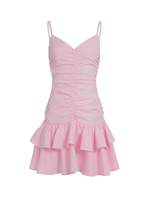 Pink Ruched Flounced Mini Dress