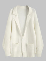 White Notched Lapel Lantern Sleeve Longline Cardigan
