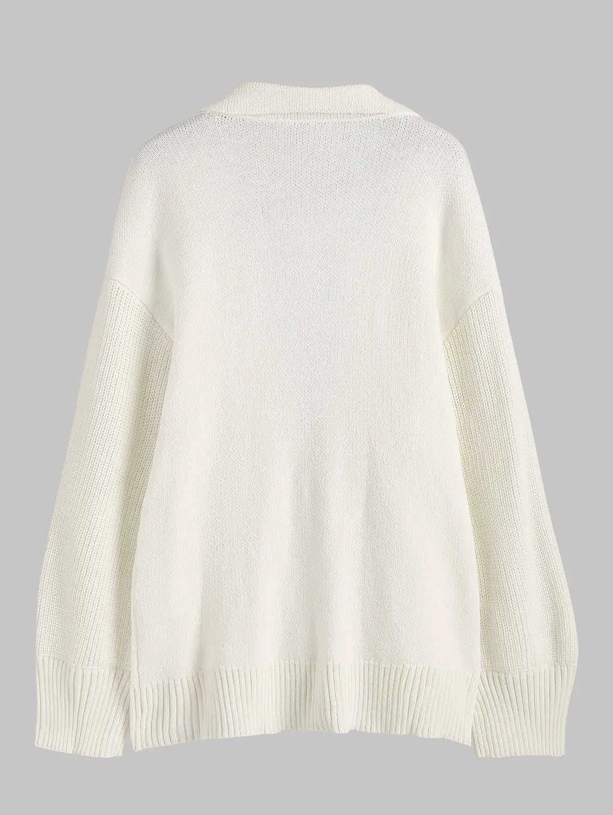 White Notched Lapel Lantern Sleeve Longline Cardigan