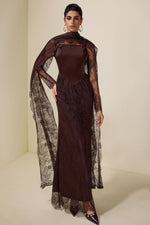 Brown Crochet Lace Shawl Long Dress