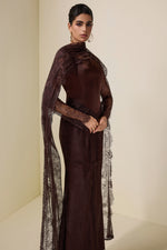 Brown Crochet Lace Shawl Long Dress