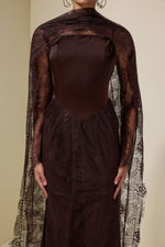 Brown Crochet Lace Shawl Long Dress