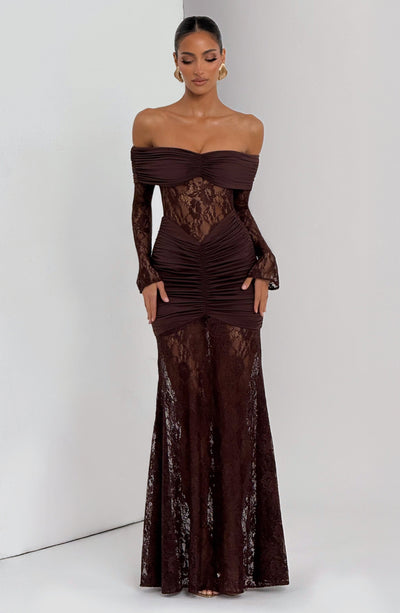 Chic Crochet Lace Off Shoulder Long Sleeves Maxi Dress