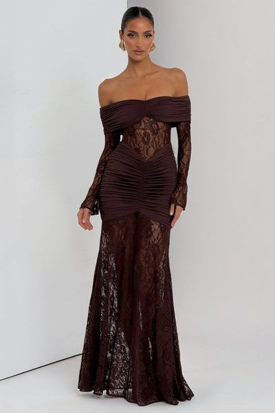 Chic Crochet Lace Off Shoulder Long Sleeves Maxi Dress