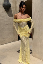 Chic Crochet Lace Off Shoulder Long Sleeves Maxi Dress