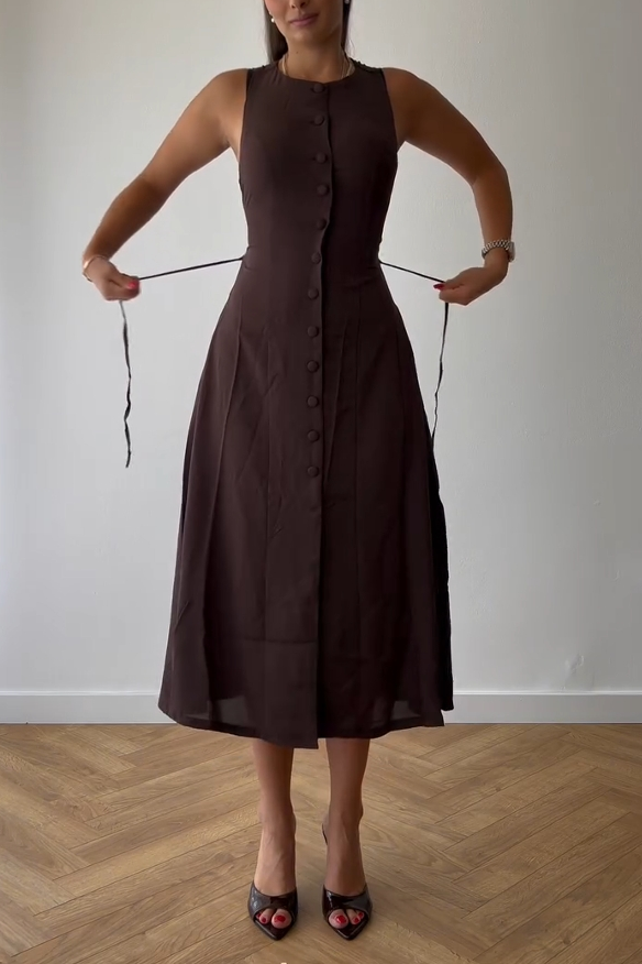 Solid Button Down Sleeveless Midi Dress