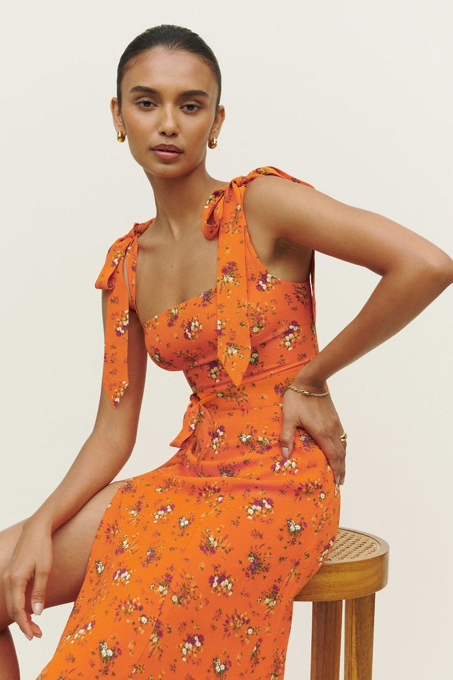 Spring Floral Sleeveless Midi Dress
