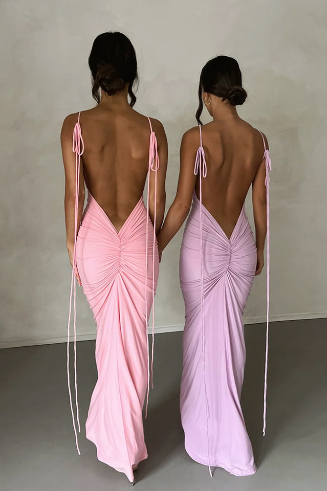 Elegant Ruched Backless Maxi Dress