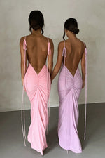 Elegant Ruched Backless Maxi Dress
