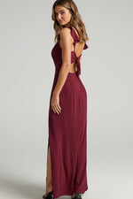 Ruffle Shoulder High Slit Maxi Dress