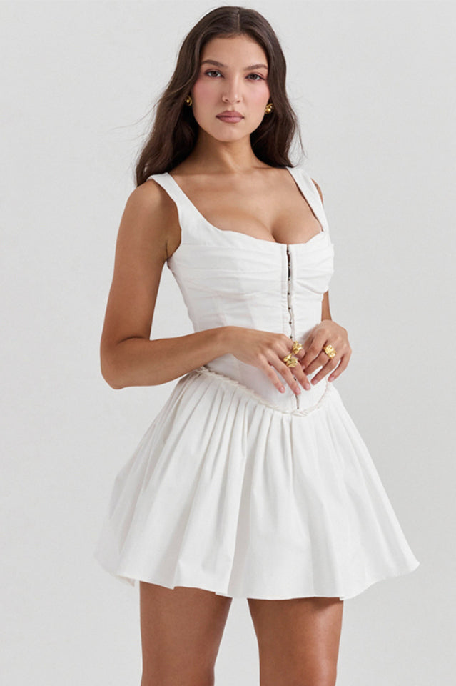 Chic Pleated Waist Mini Dress