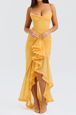 Glam Ruffled Front Ruched Gown