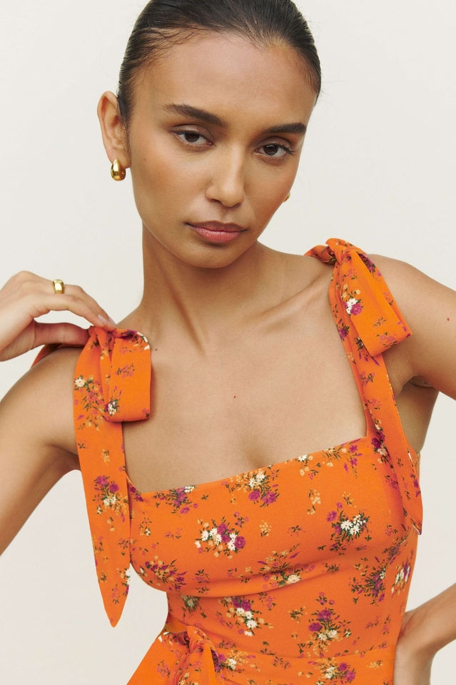Spring Floral Sleeveless Midi Dress