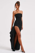 Elegant Bandeau High Slit Maxi Dress