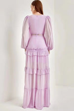 Glam Long Sleeve Ruffle Trim Maxi Dress