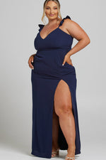 Ruffle Shoulder High Slit Maxi Dress