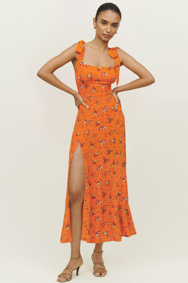 Spring Floral Sleeveless Midi Dress