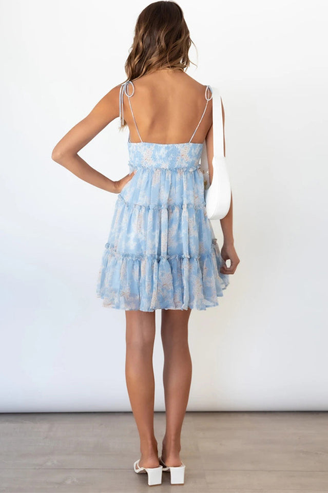 Green Floral Tiered Slip Mini Dress