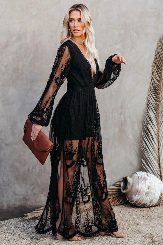 Boho Lace Long Sleeves Maxi Dress