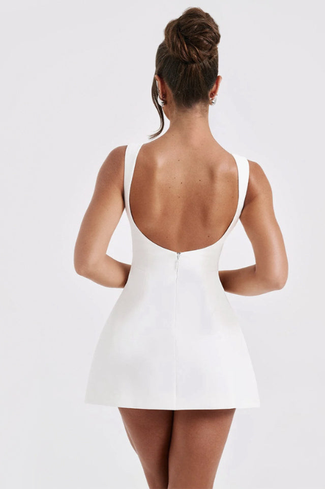 Solid Backless Mini Dress