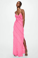Solid Ruffle Open Back Maxi Dress