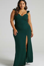 Ruffle Shoulder High Slit Maxi Dress