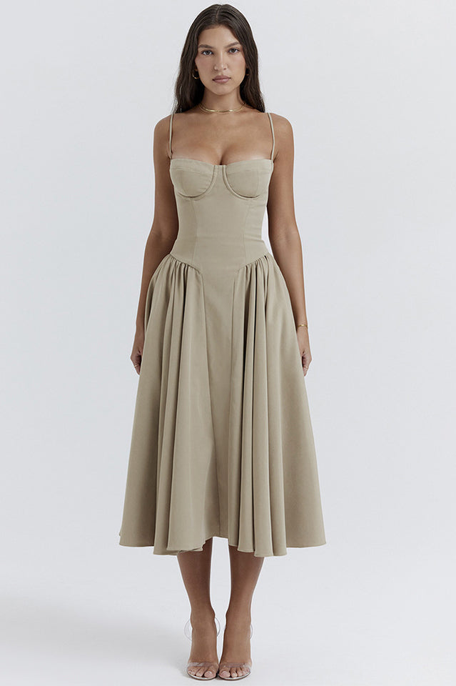 Elegant Pleated Waist Corset Sundress