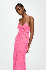 Solid Ruffle Open Back Maxi Dress