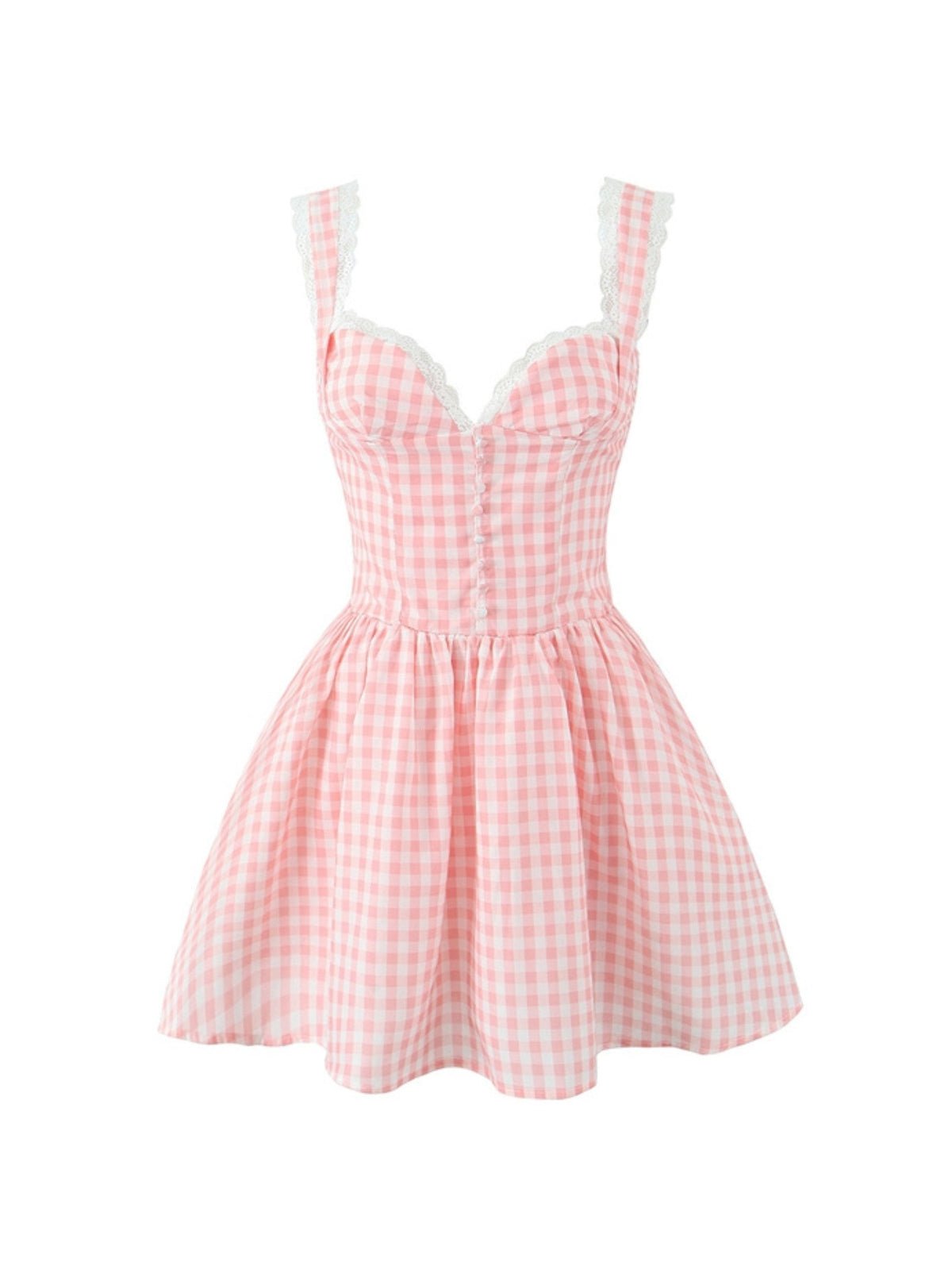 Pink Gingham Print Mini Dress