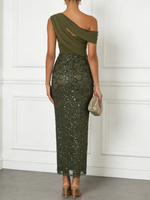 Olive Green One-Shoulder Maxi Dress