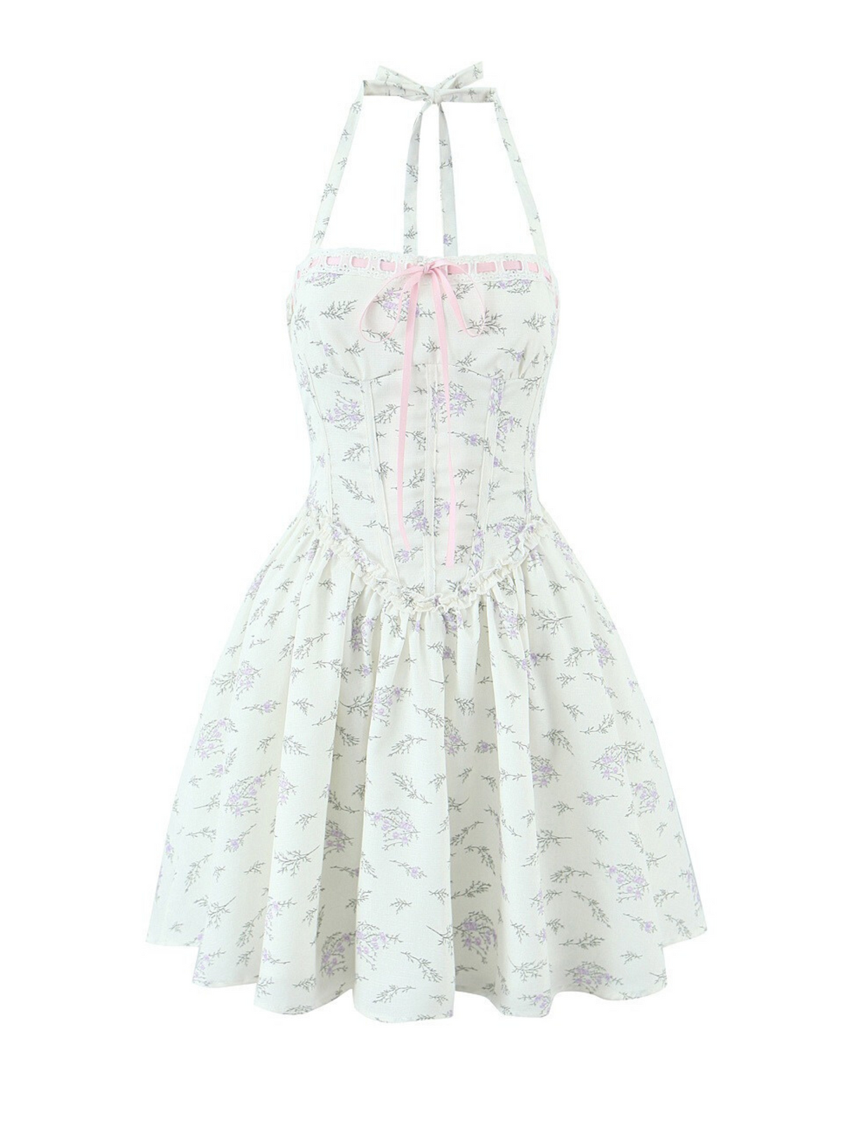 White Floral Halter Mini Dress
