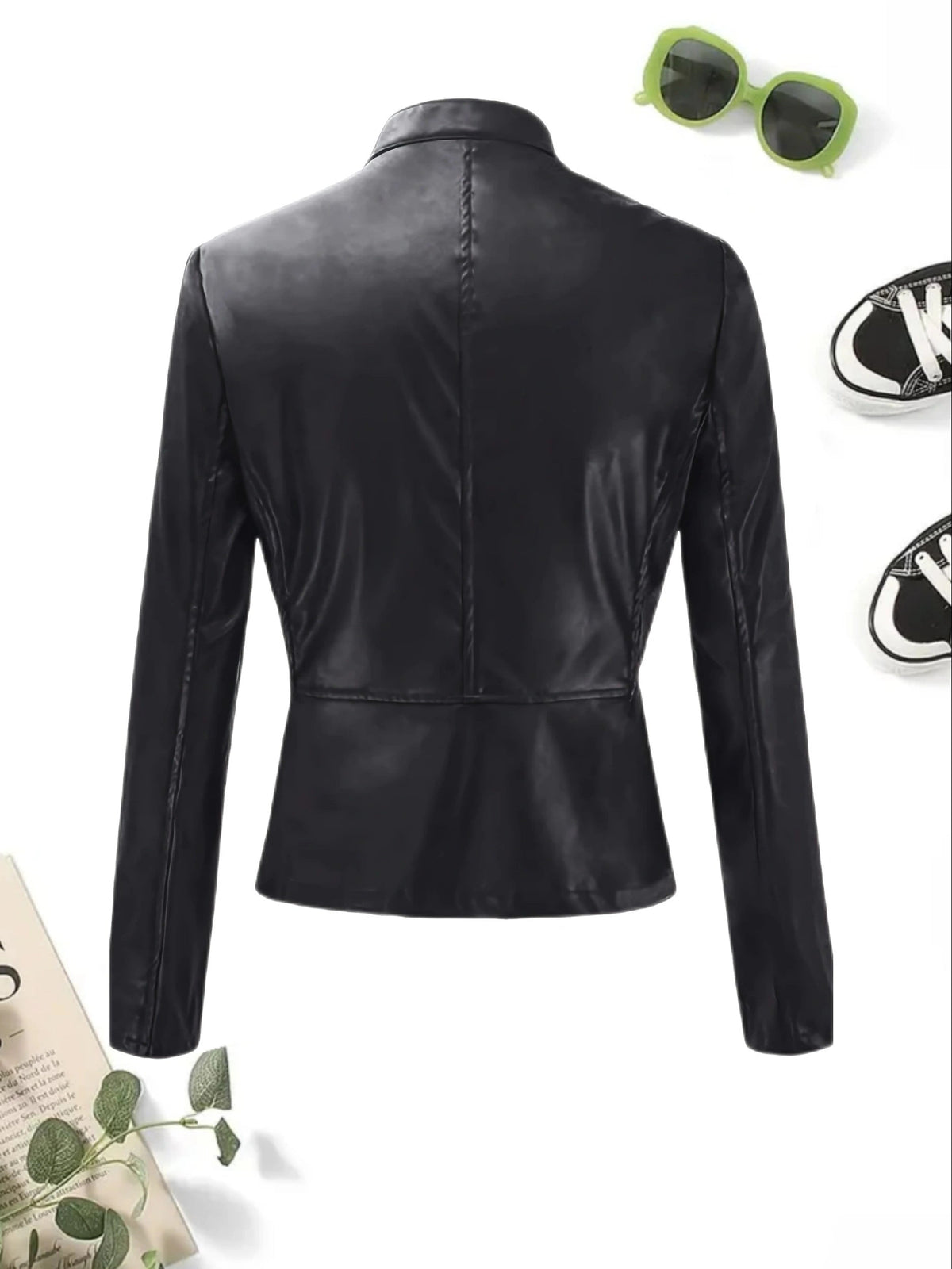 Cool Zippered Faux Leather Crop Jacket