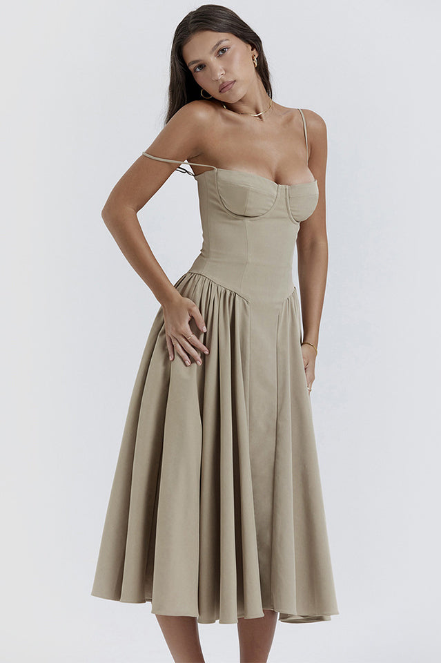 Elegant Pleated Waist Corset Sundress