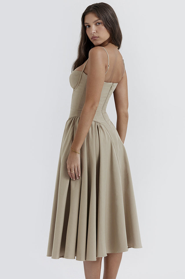 Elegant Pleated Waist Corset Sundress