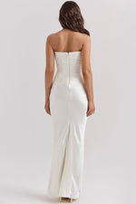 Off Shoulder Paneled Satin Midi Dress