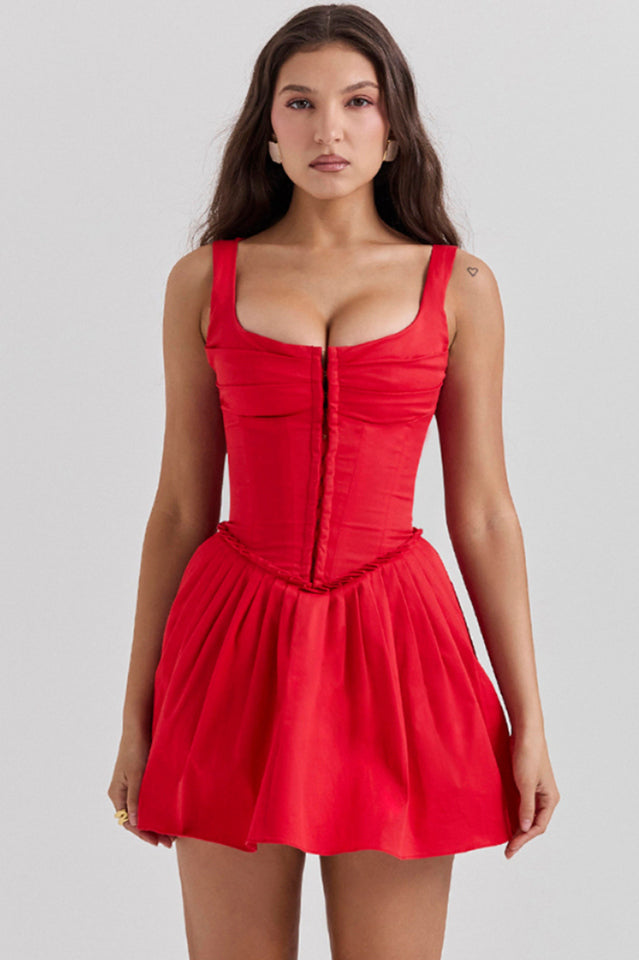 Chic Pleated Waist Mini Dress